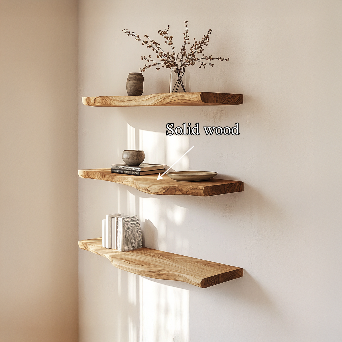 Rustic Sculptural Solid Wood Floating Shelf, Handcrafted Wall Mount Display, Statement Interior Design Wood Ledge