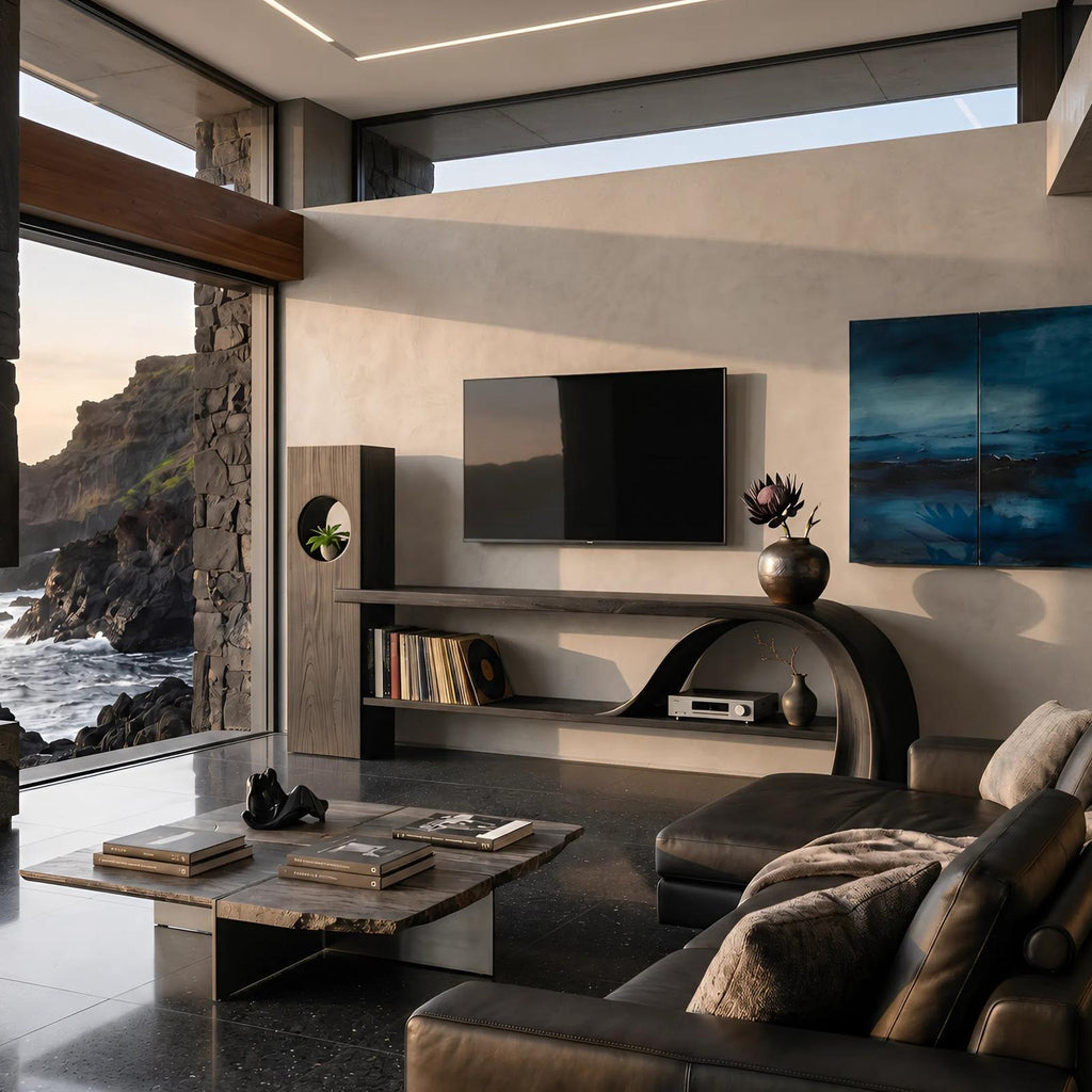 Minimalist Organic TV Stand, Wooden Media Console Cabinet & Living Room Entertainment Center
