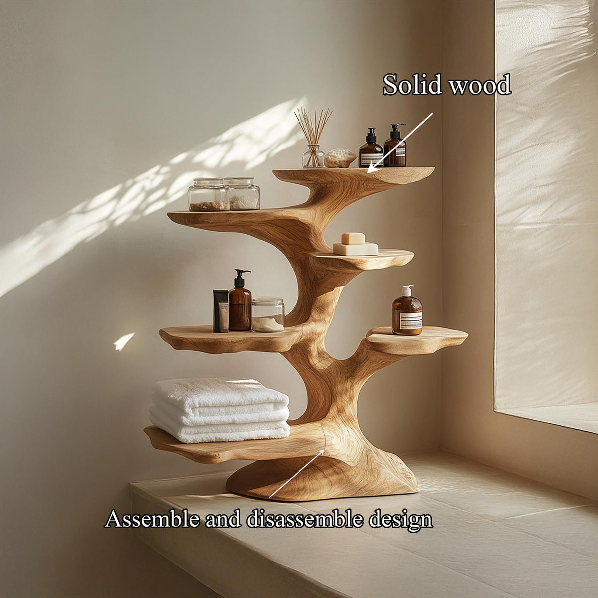 Organic Sculptural Tree Shelf For Bathroom Storage And Spa Style Interior