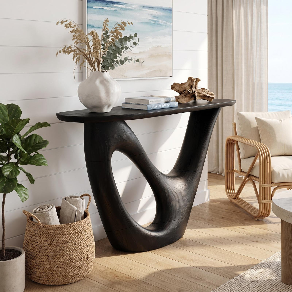 Spry Interior Mid Century Live Edge Console Table, Sculptural Solid Wood Entryway Table for Modern Foyer & Living Room Accent, SILDTTNCS069