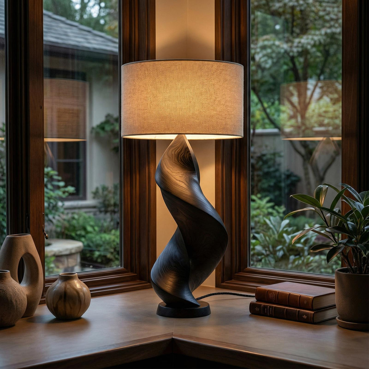 Organic Handcrafted Wood Ambient Lamp, Modern Sculptural Table Light for Bedroom Nightstand, Living Room & Dining Corner, SILDTTRLAM046
