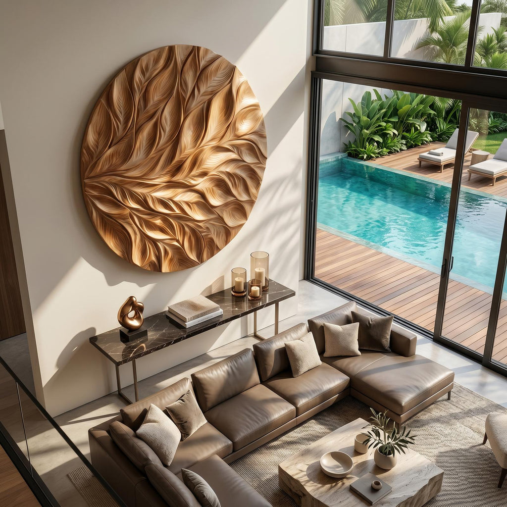 Coastal Wall Art with Flowing Leaf Design, Carved Wood Foliage Wall Decor Panel for Hallway