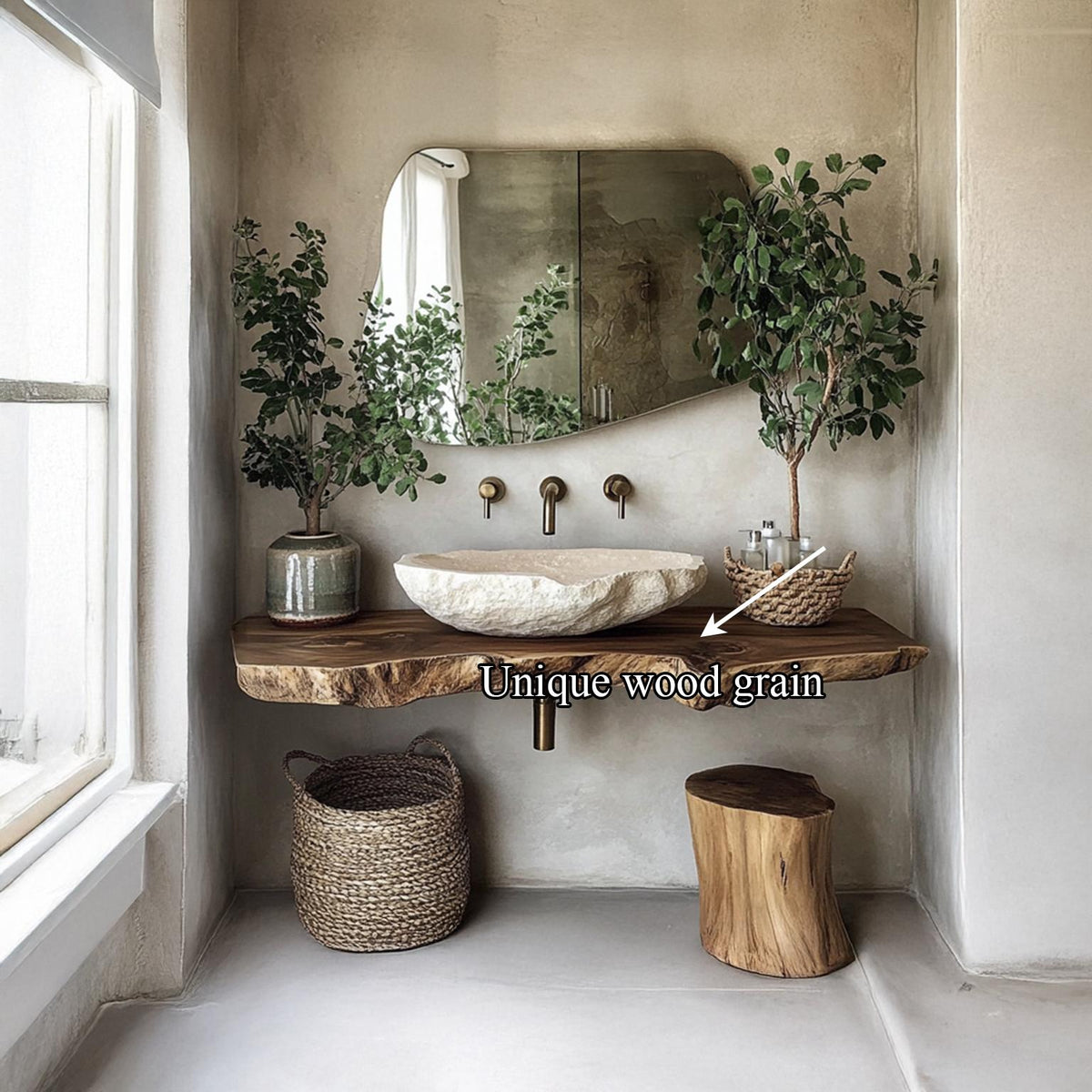 Midcentury Natural Wood Vanity Bathroom