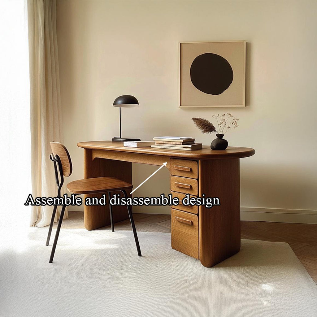 Mid Century Modern Writing Desk, Solid Wood Computer Study Table, Soft Minimalist Desk for Home Office & Workroom