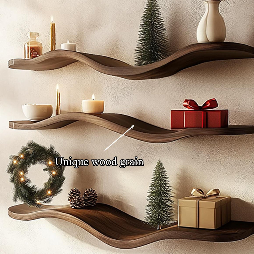 Mid Century Modern Wave Shelf, Handcrafted Wavy Floating Display Shelf for Living Room & Entryway Decor
