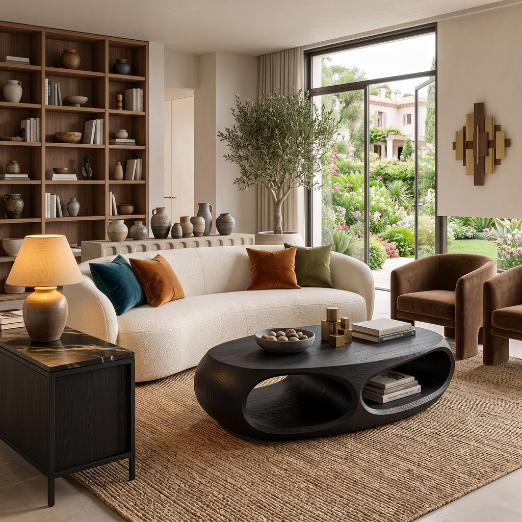 Handcrafted Wooden Coffee Table with Flow Legs, Unique Modern Organic Center Table for Living Room, Model