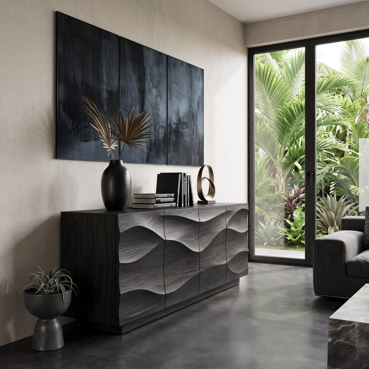 Spry Interior Modern Wave Sideboard, Sculptural Wood Buffet Cabinet & Credenza for Dining Room or Living Room Storage, SITHHNSIB012