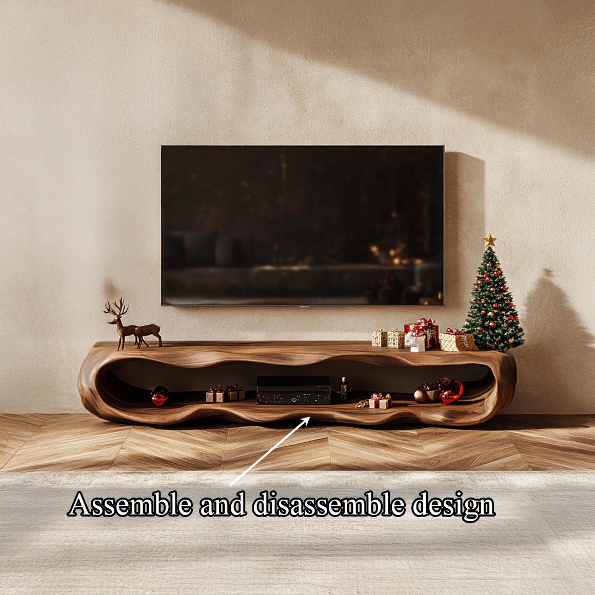 Rustic Wood TV Stand Cabinet, Farmhouse Solid Timber Media Console, Television Credenza Storage for Living Room