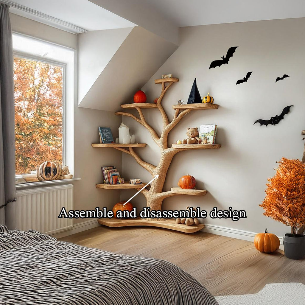 Kids Tree Bookshelf, Wooden Tree-Shaped Bookcase for Nursery & Bedroom, Playroom Toy Organizer Wall Bookshelf