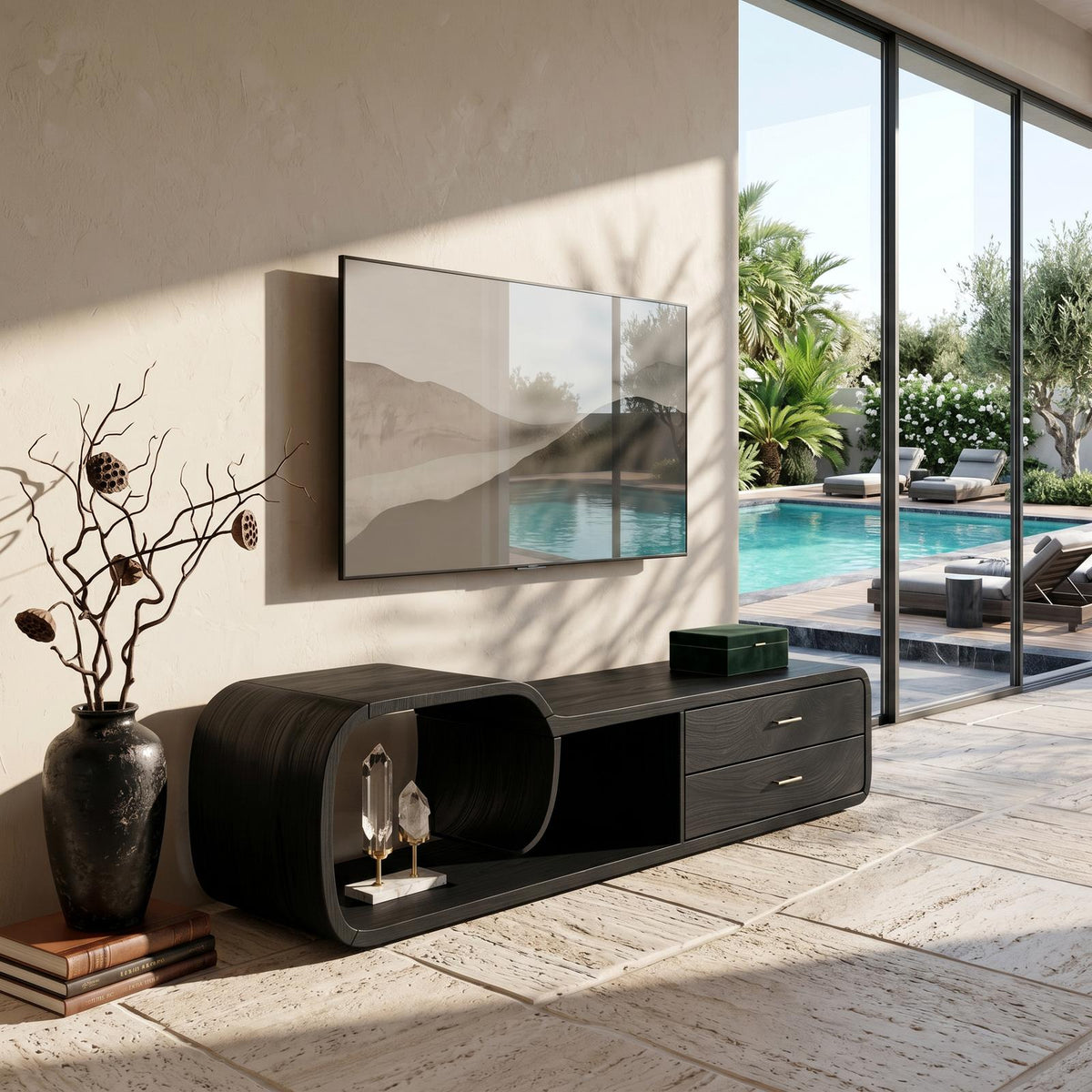 Sculptural Wooden TV Cabinet Organic Modern Design