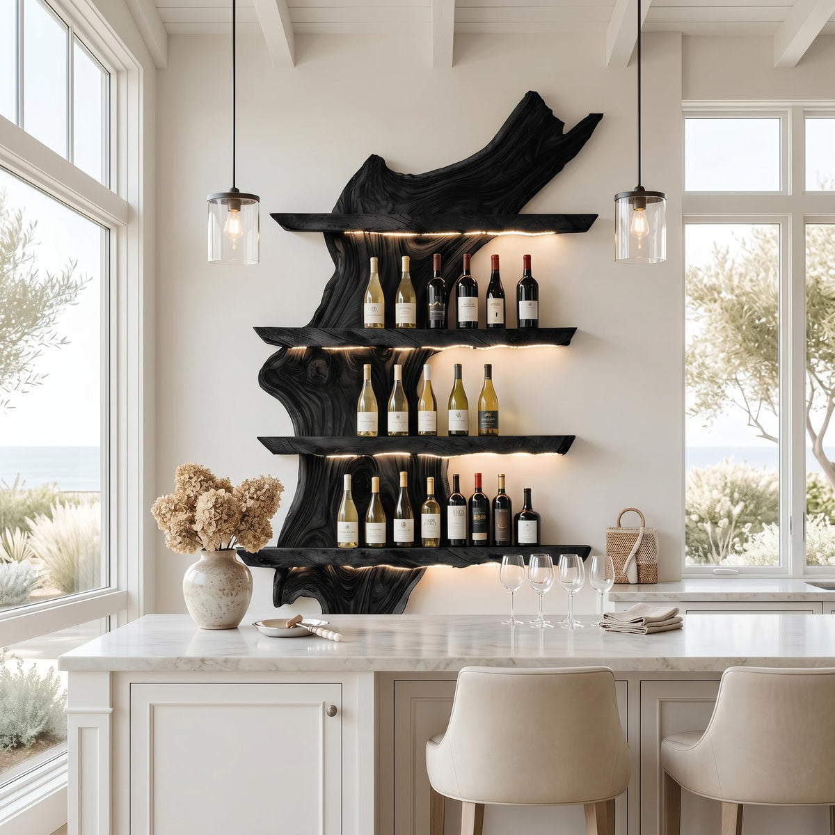 Mid Century Wine Rack For Kitchen Bar Wall Shelf