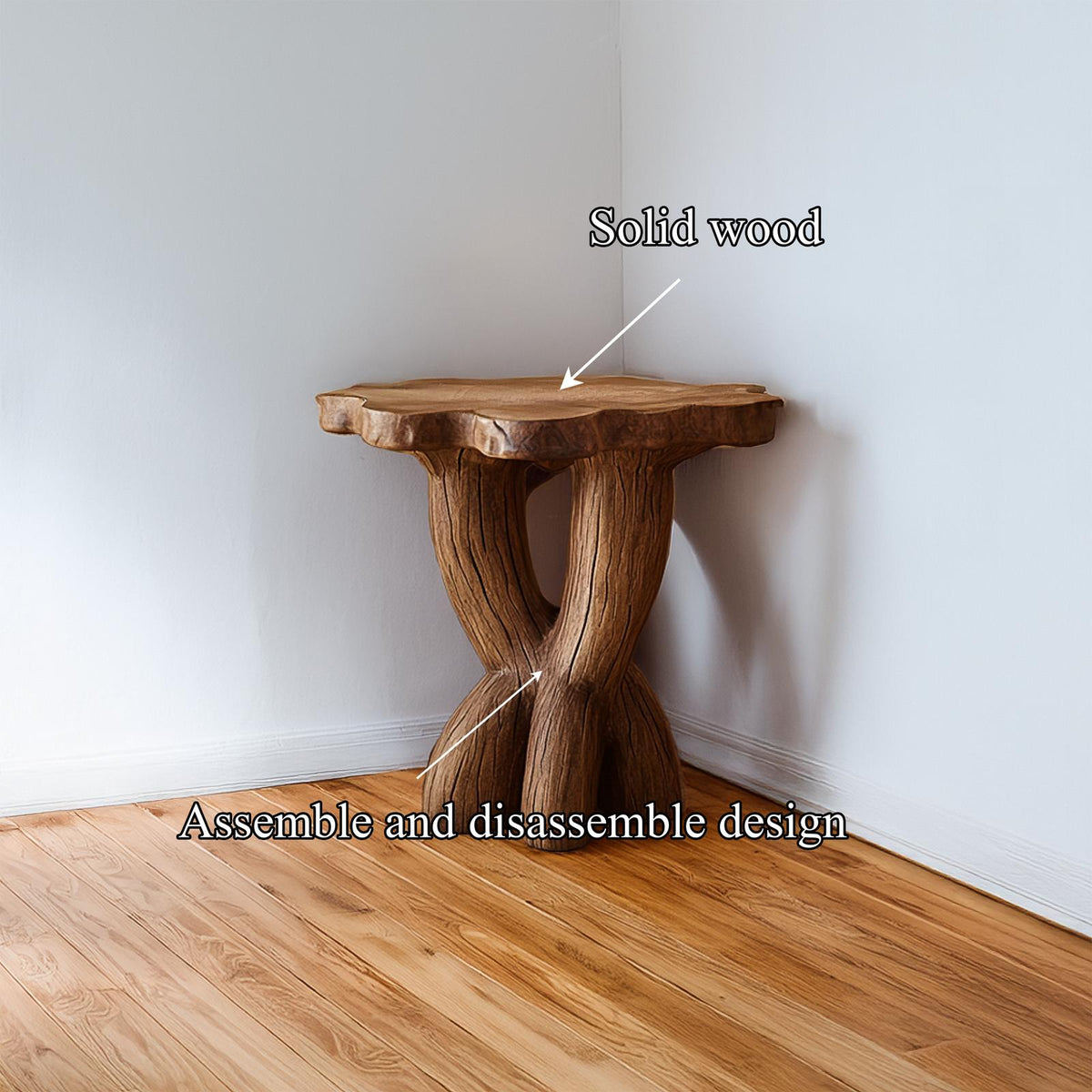 Rustic Sculptural End Table, Handcrafted Solid Wood Side Table, Living Room & Bedroom Holiday Decor Accent
