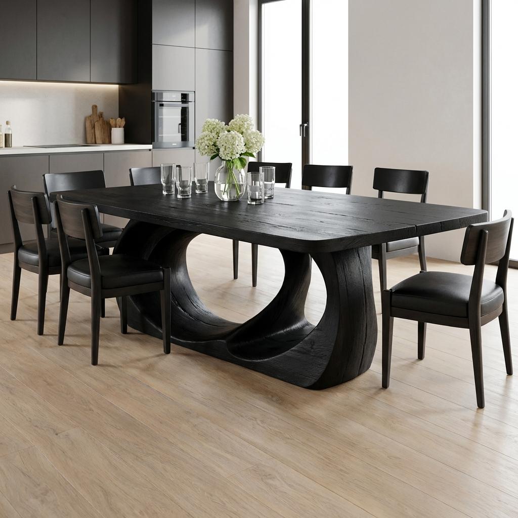 Spry Interior Wooden Dining Table with Artistic Base, Handcrafted Solid Wood Kitchen Dining Table for Dining Room, Model RTTHTTDN032