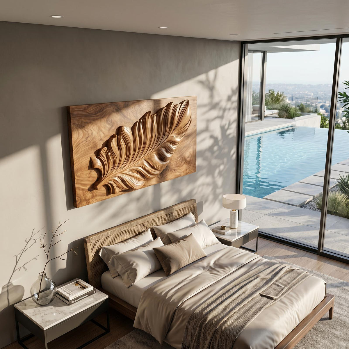 Nature Wooden Wall Art with Carved Leaf Design, Decorative Foliage Wall Panel for Living Room