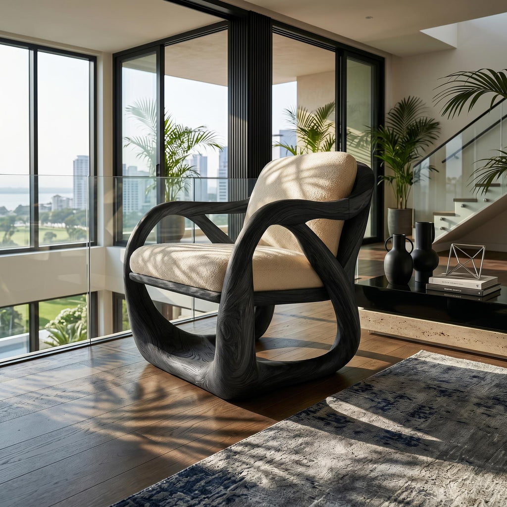 Sculpted Walnut Lounge Chair in a Grand Luxury Living Space SILDTTRCHR021