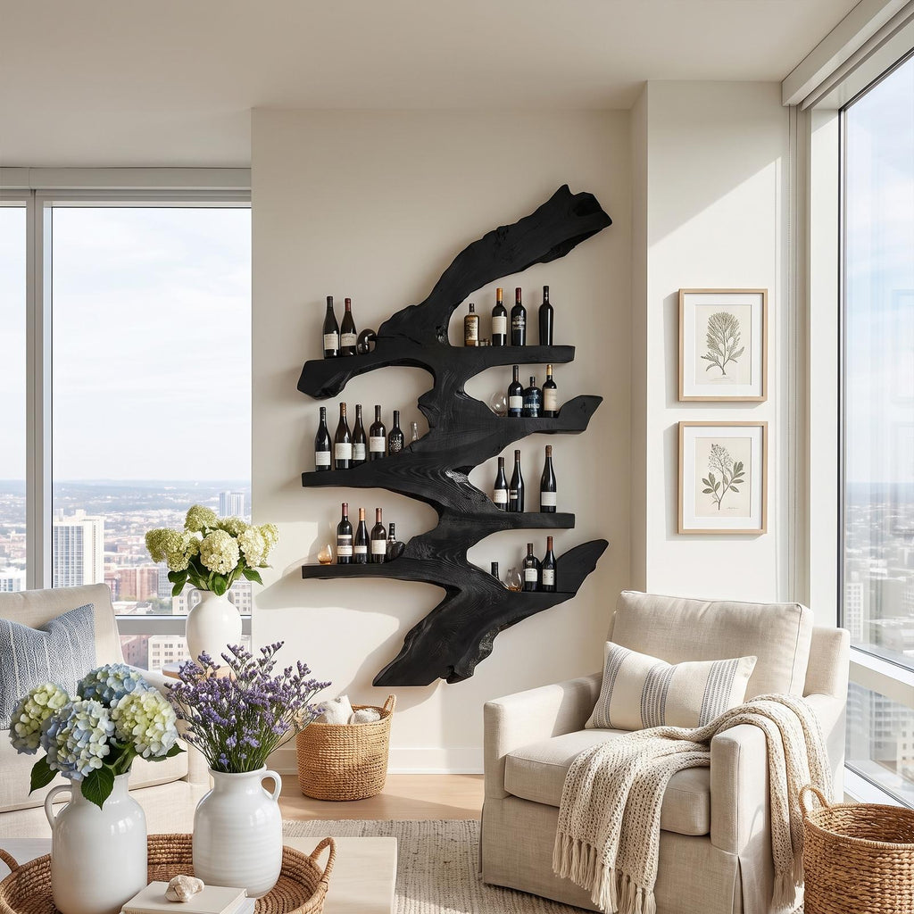Handcrafted Wooden Wine Stand, Free-Standing Countertop Wine Bottle Rack & Display Holder for Kitchen & Bar