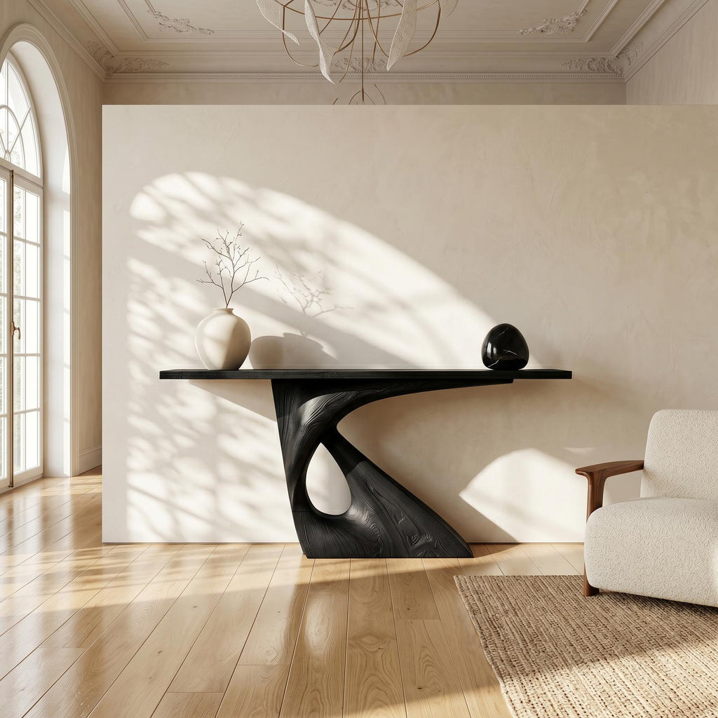 Mid Century Raw Edge Entry Table For Luxury Suite Interior