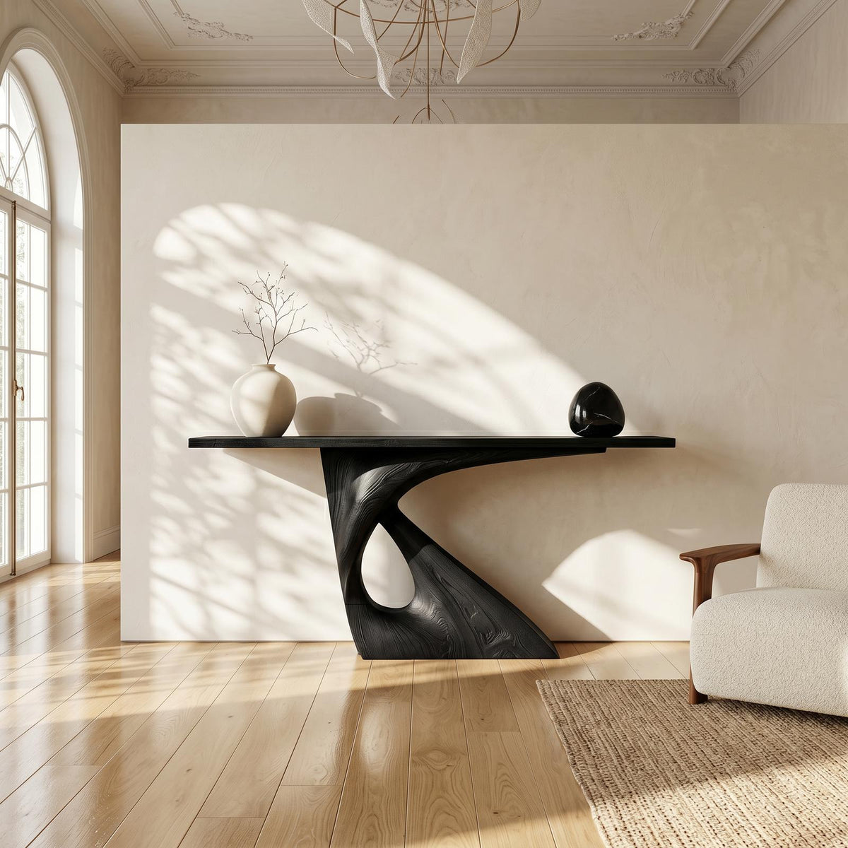 Mid Century Raw Edge Entry Table For Luxury Suite Interior