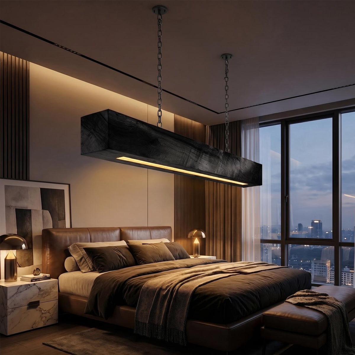 Modern Accent Table Lamp, Elegant Wood Bedside Light for Kitchen Counter & Living Room