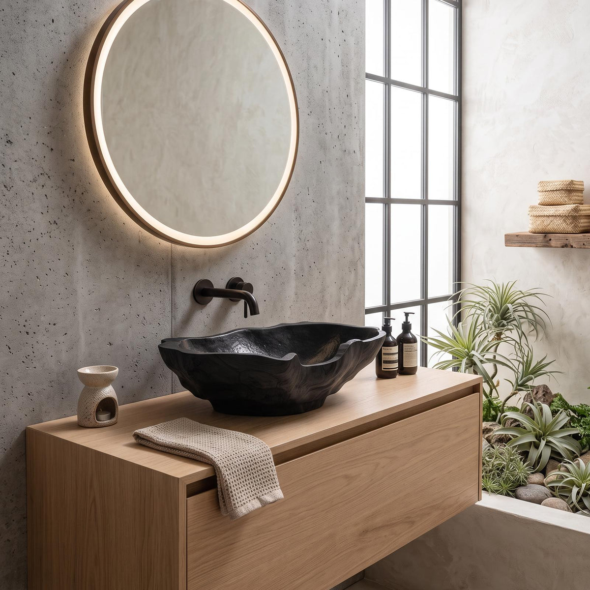 Mid Century Solid Wood Sink For Elegant Bathroom Setup