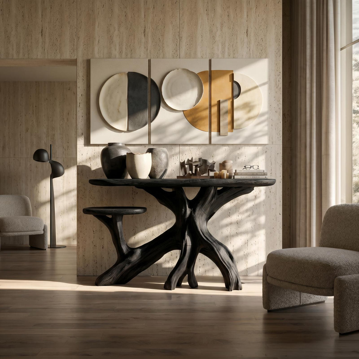 Spry Interior Japandi Zen Wood Console Table, Minimalist Entryway Foyer Table & Bedroom Makeup Dressing Console, Solid Wood, SILDTTRCS069