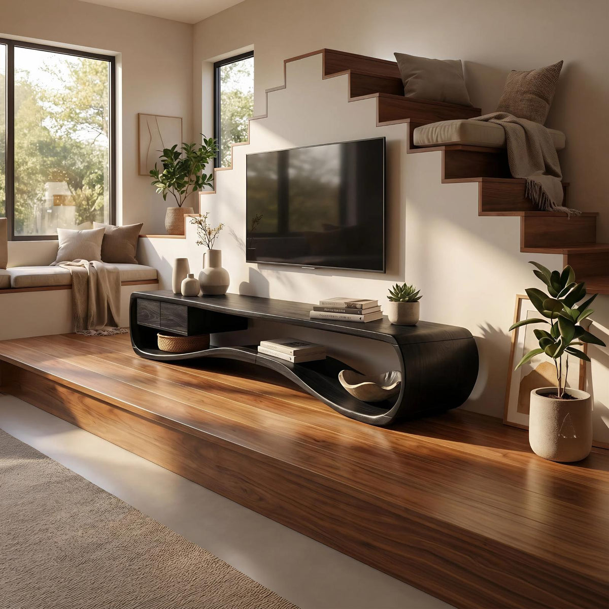 Minimalist Clean Line Wood TV Console, Compact Media Stand & Entertainment Center for Small Apartments