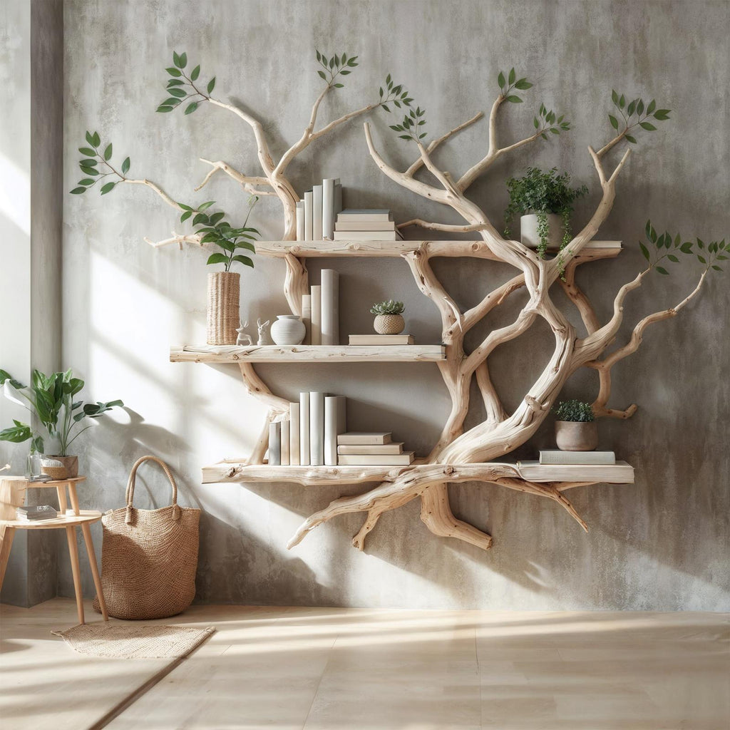 Solid Wood Tree Bookcase Wall Mount Bookshelf