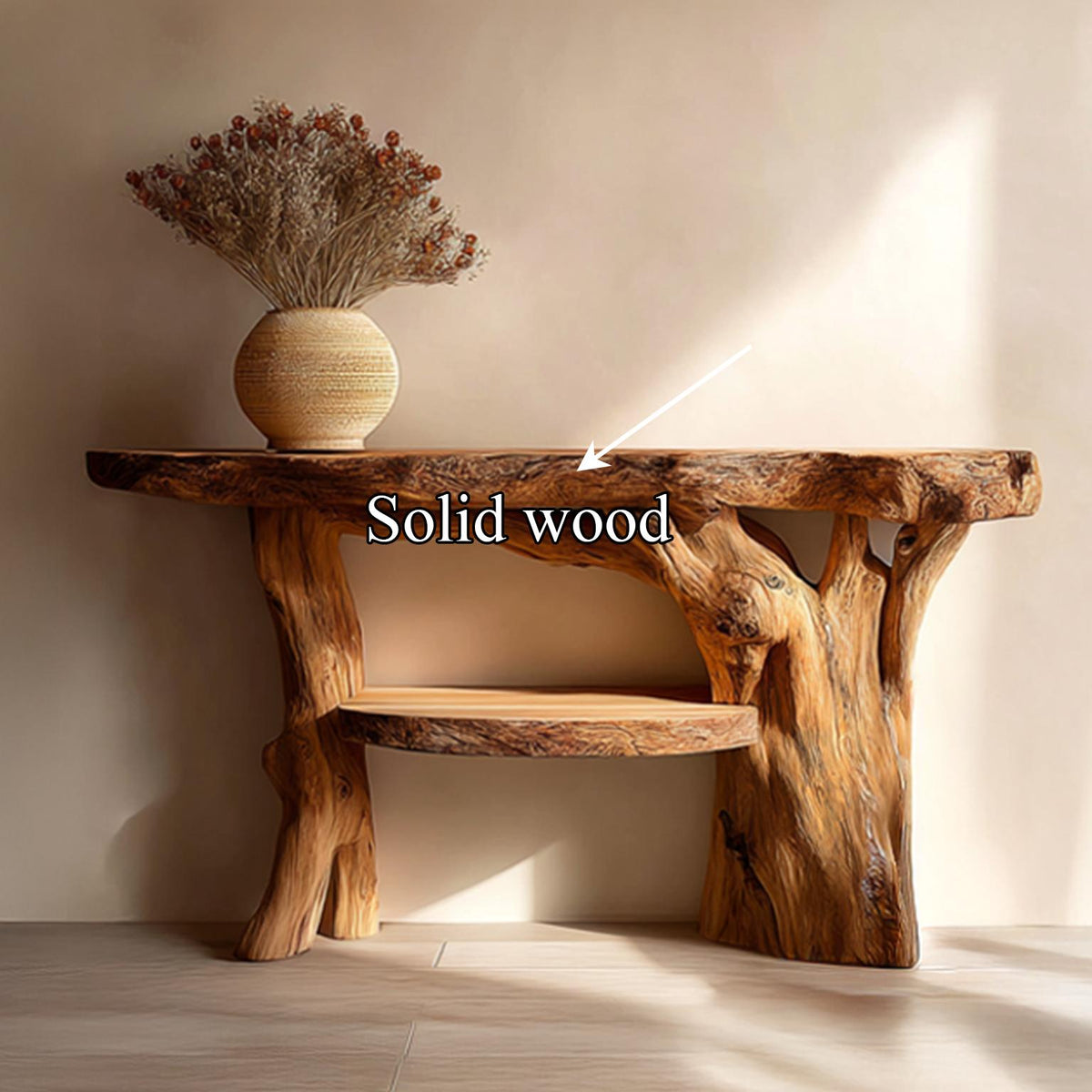 Rustic Organic Solid Wood Console Table, Entryway Accent Sofa Table, Handcrafted, Model