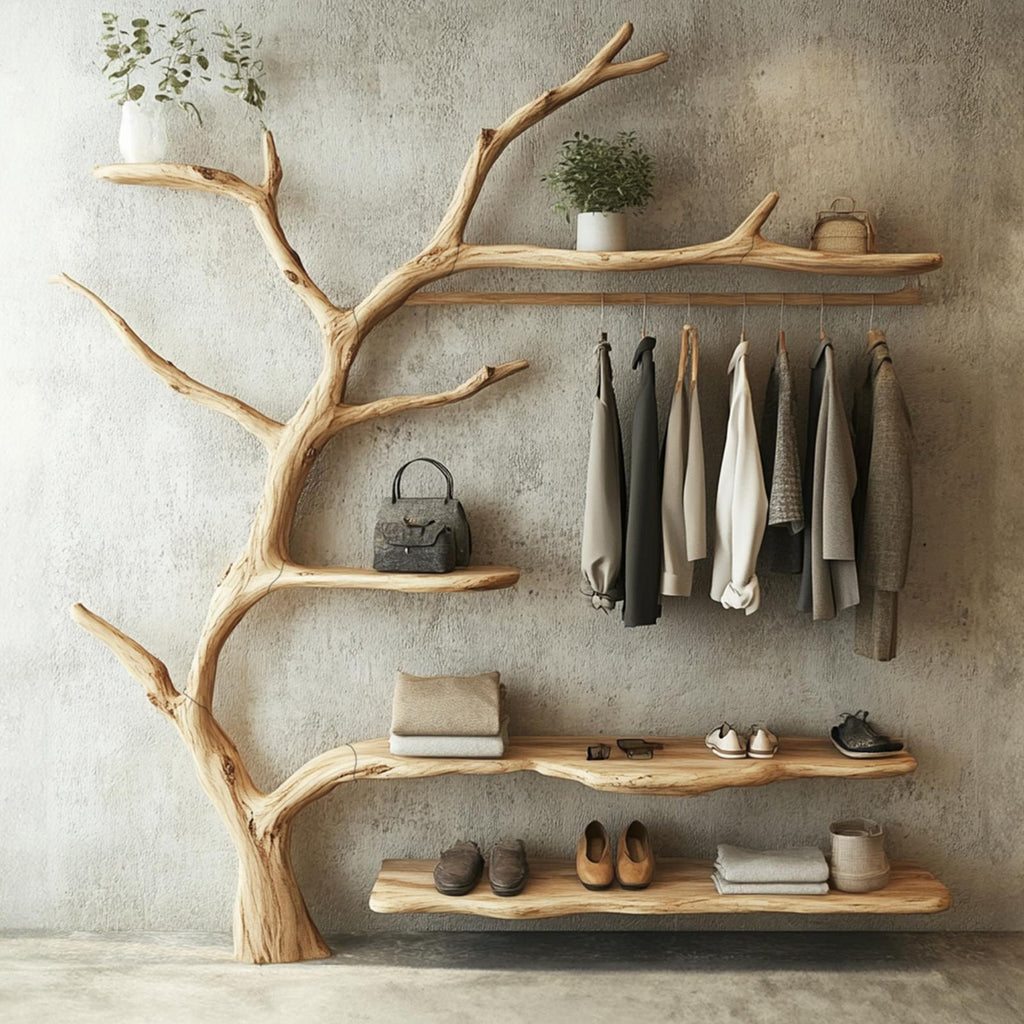 Solid Wood Coat Rack Wall Mount Wooden Shoe Stand Coat Rack