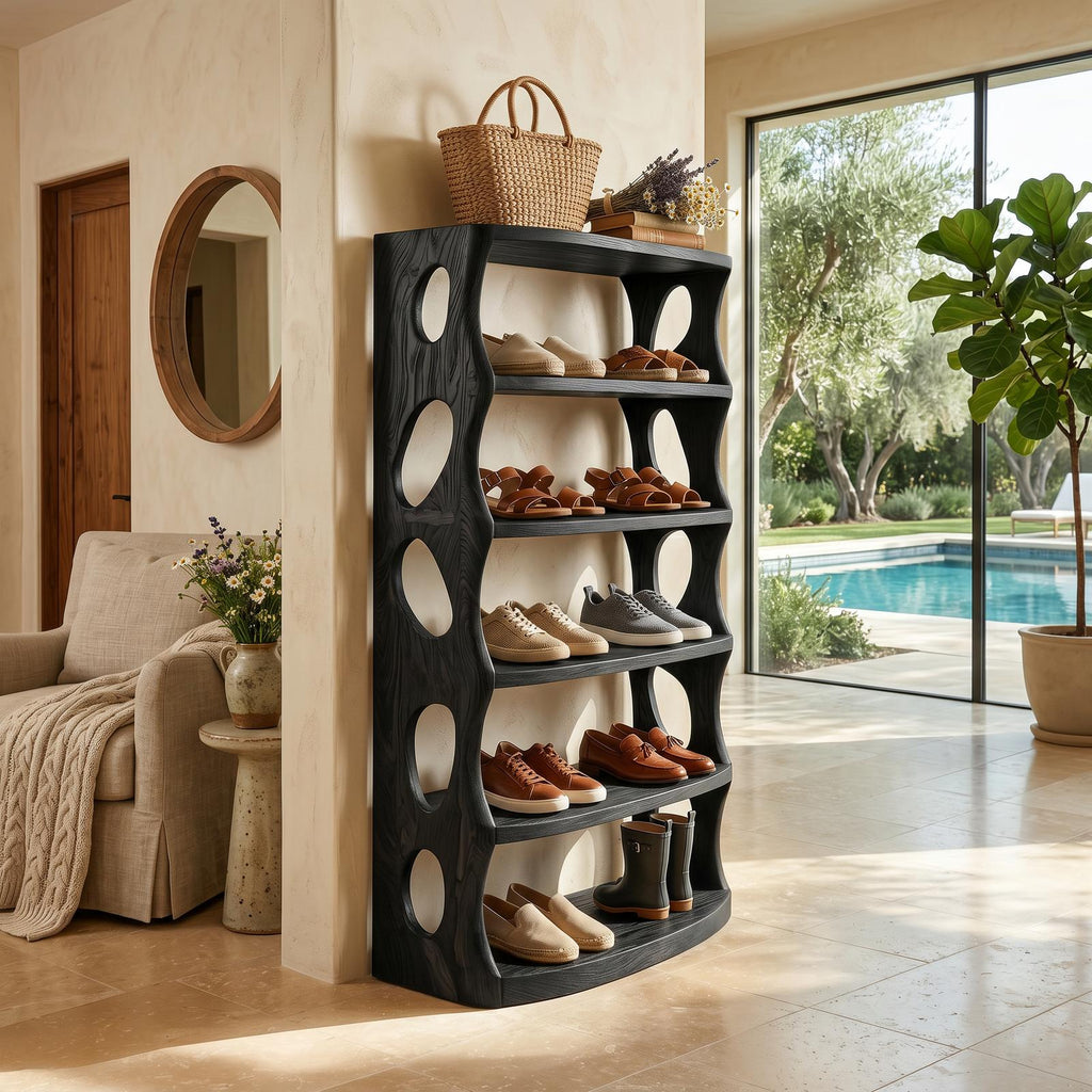 Minimalist Vertical Shoe Rack, Slim Wooden Shoe Tower Organizer Shelf for Entryway Storage Corner
