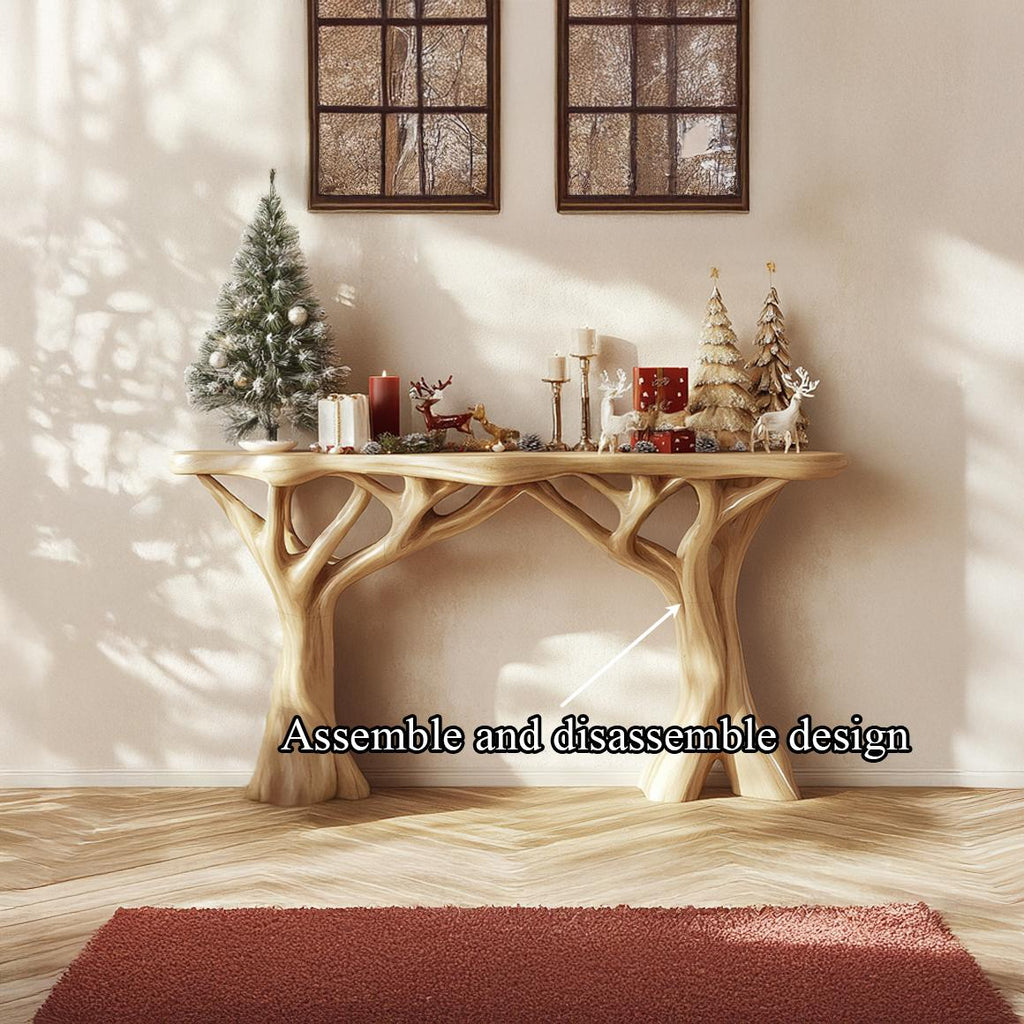 Rustic Organic Console Table, Handcrafted Live Edge Entryway Accent Table, Solid Wood Foyer Display