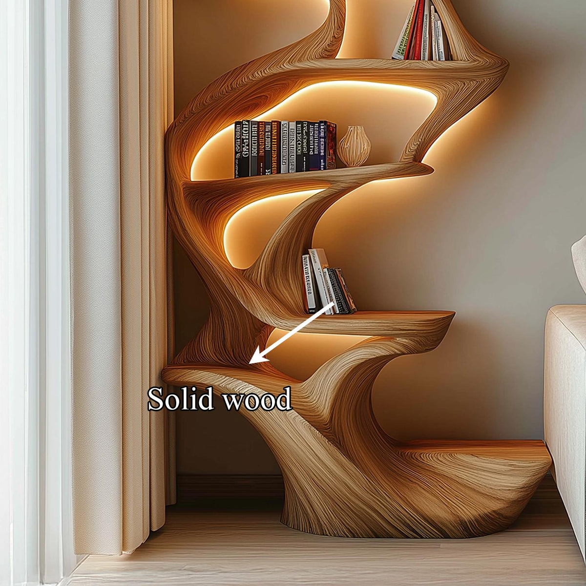 Rustic Tree Wall Mounted Bookshelf Solid Wood Live Edge Modern Gift