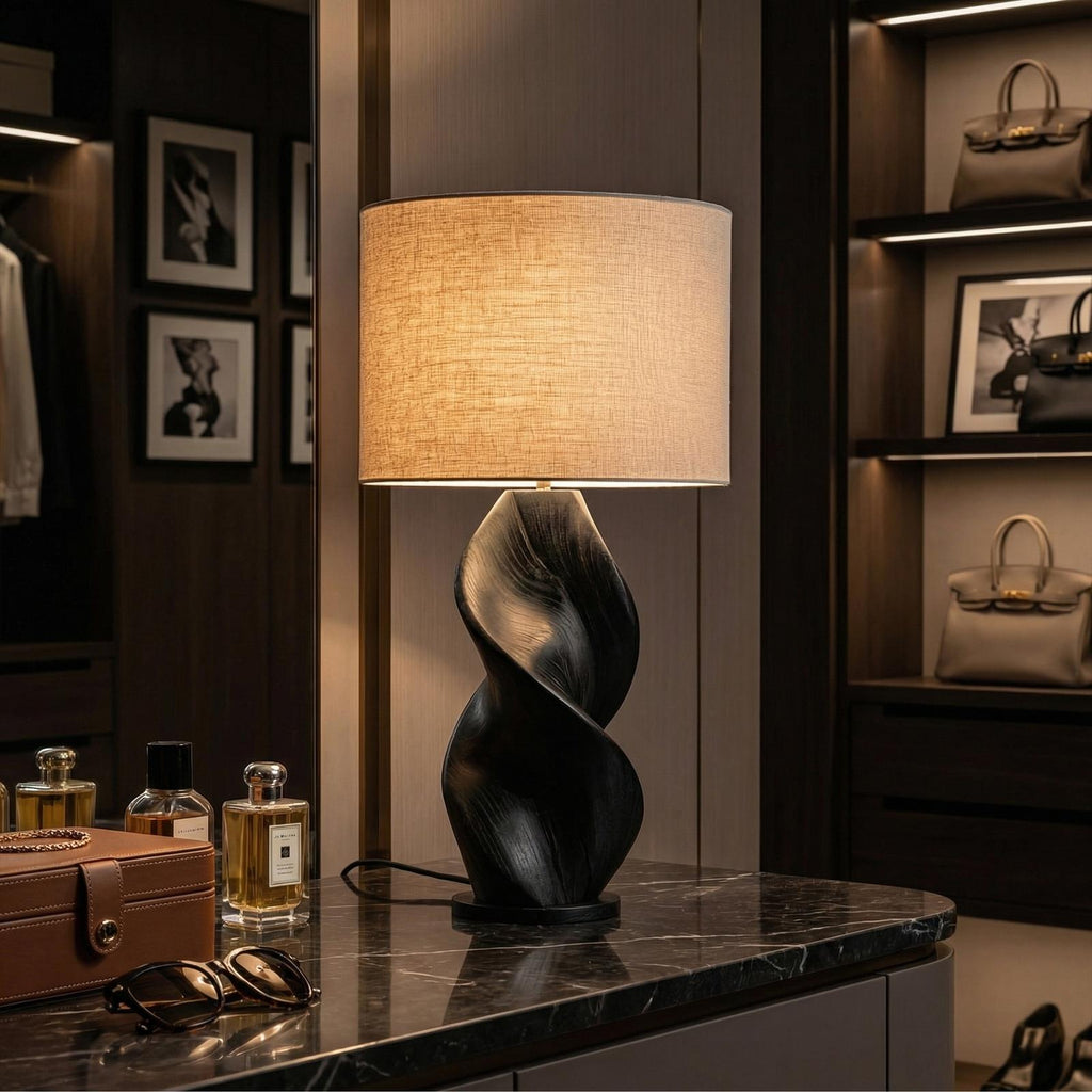 Japandi Decorative Table Lamp, Modern Wooden Accent Light for Living Room, Hallway & Bedside
