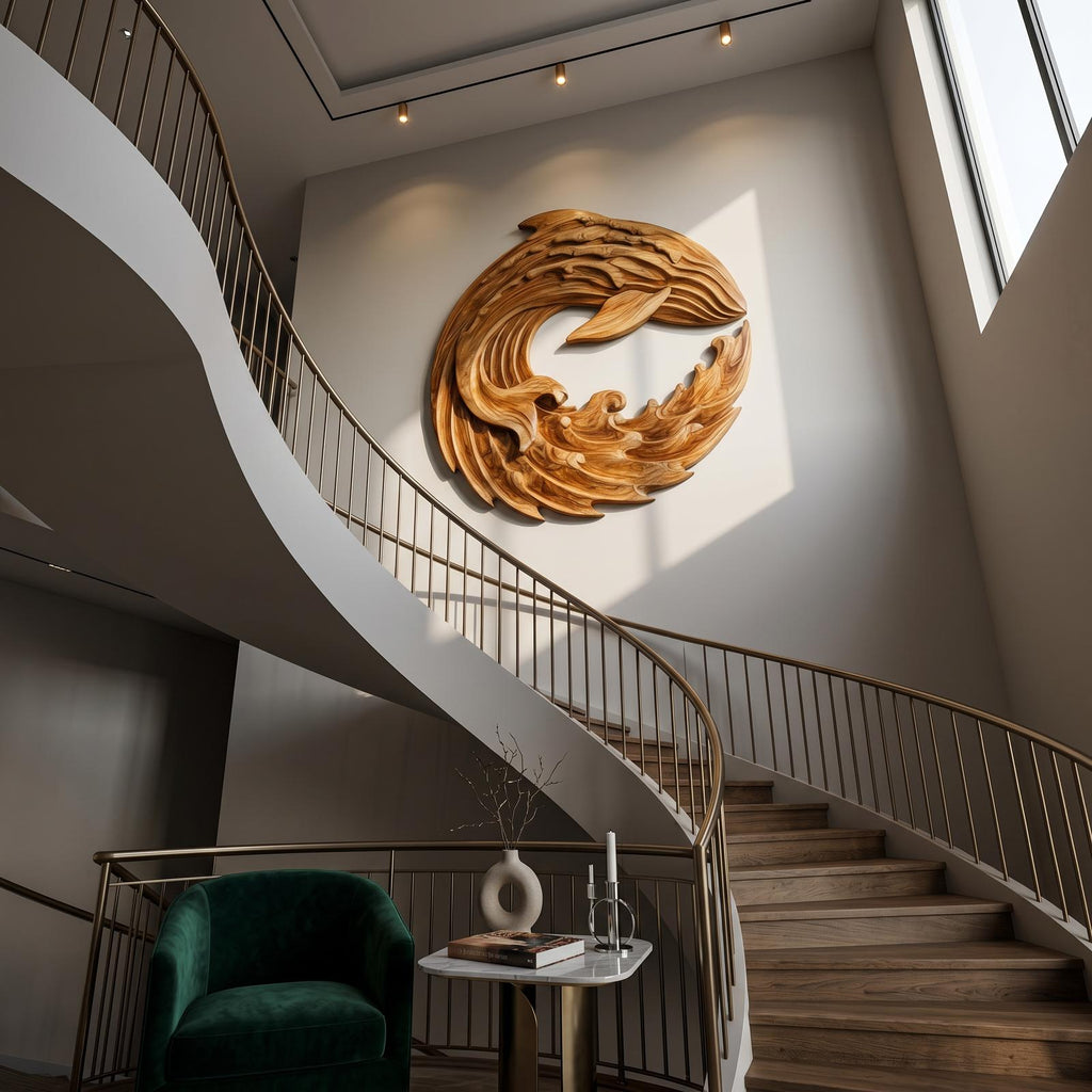 Ocean Wave 3D Wood Wall Art, Handcrafted Contemporary Wooden Sculpture for Luxury Living Room & Office Decor