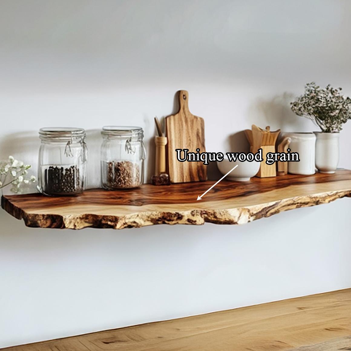 Rustic Live Edge Floating Wood Desk, Wall Mounted Multi-use Kitchen Prep Station, Laptop Workstation or Wall Display