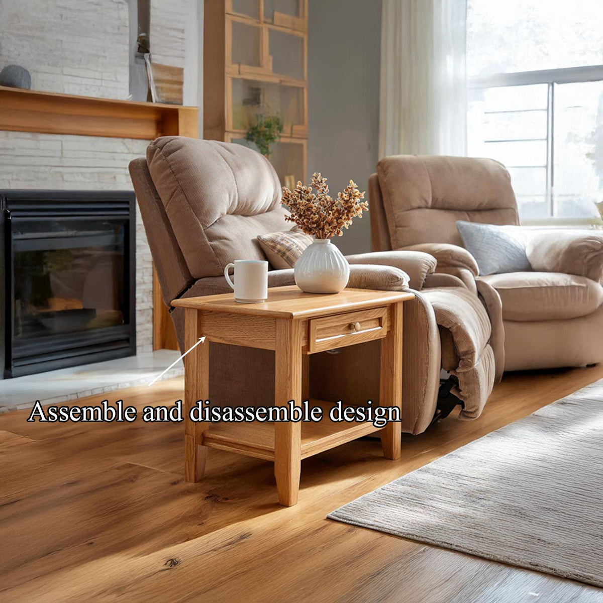 Mid-Century Modern Side Table, Handcrafted Wood End Table for Living Room Accent & Bedroom Nightstand, Round Top Legs