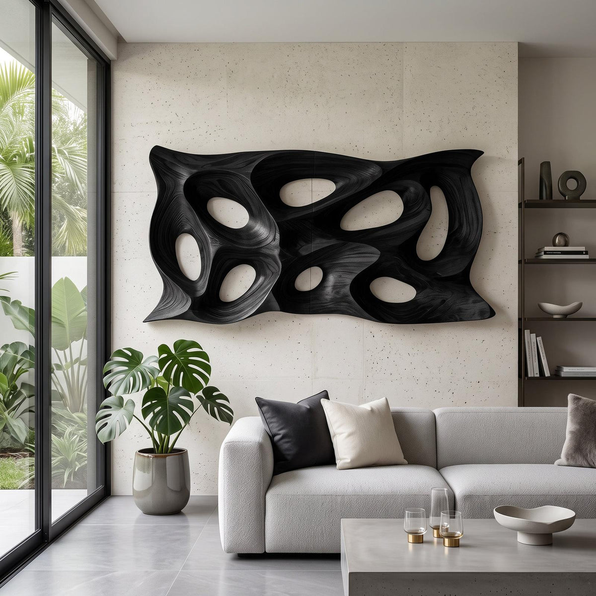 Modern Sculptural Wall Art, Abstract 3D Carved Wood Wall Sculpture Panel for Lounge & Living Room Decor