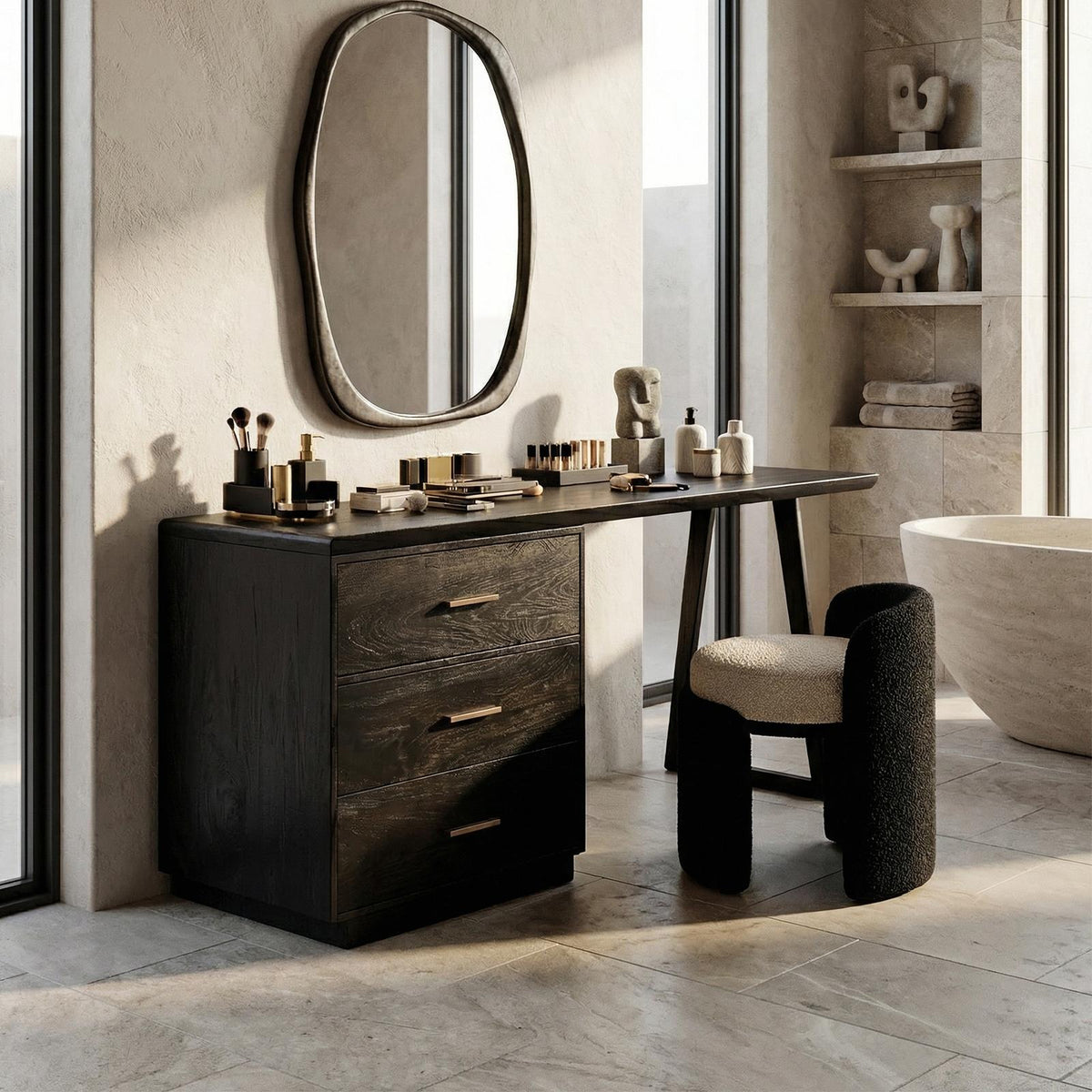 Spry Interior Modern Makeup Vanity Desk, Compact Wooden Dressing Table for Studio Apartment & Bedroom, SILDTTRMV014