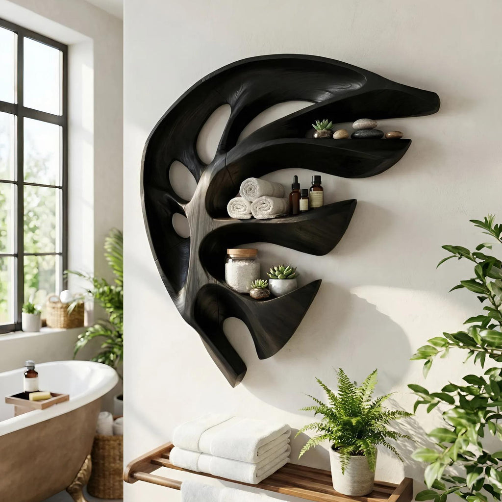 Modern Wall Mounted Wooden Floating Shelf, Handcrafted Solid Wood Wall Spice Rack Organizer for Kitchen Storage