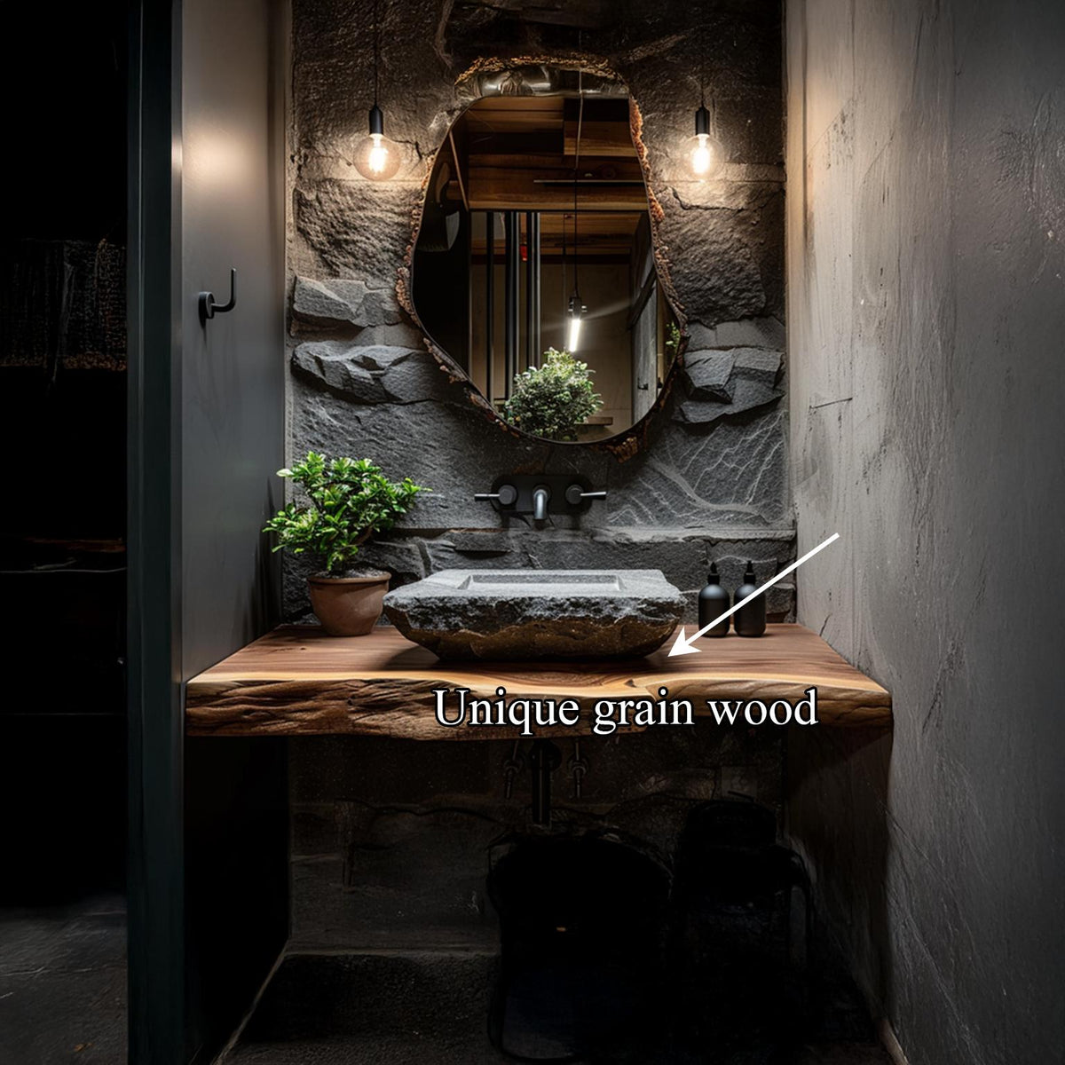 Rustic Floating Shelf Vanity Powder Room