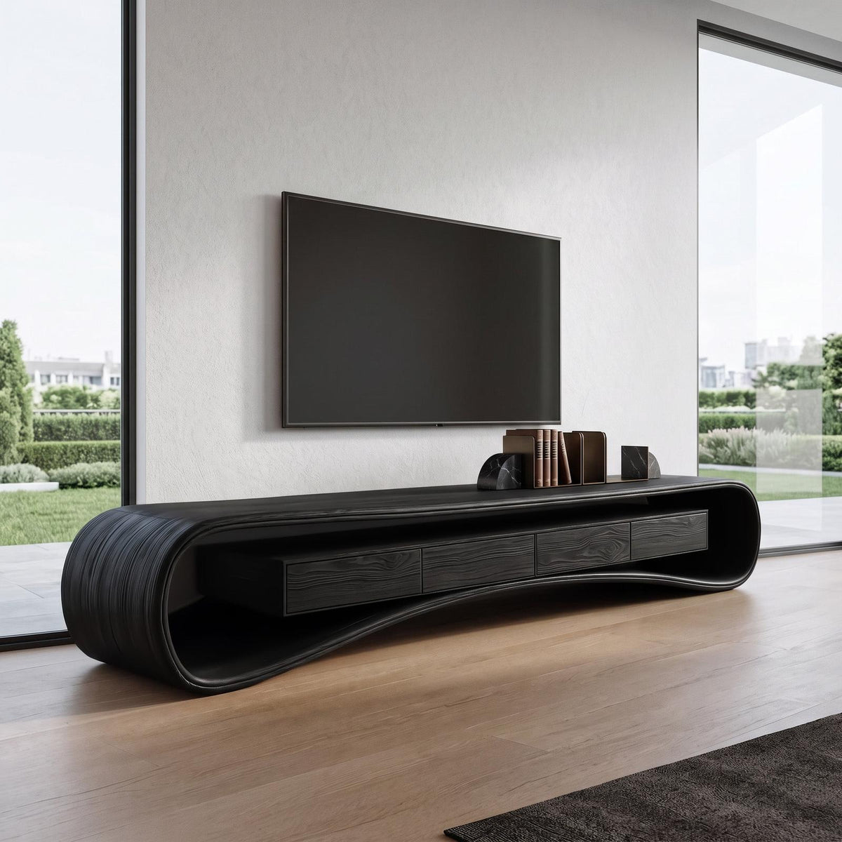 Spry Interior Modern Luxury Curved Wood Media Console, TV Stand & Entertainment Center Sideboard Credenza for Living Room, SITHHNTVC045