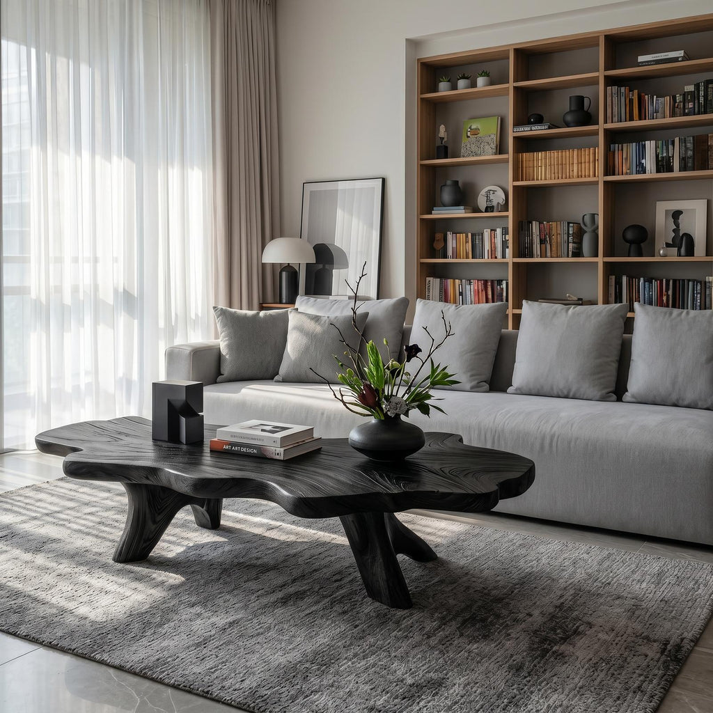 Handcrafted Solid Wood Low Coffee Table, Live Edge Natural Wood Center Table for Artisan Living Rooms