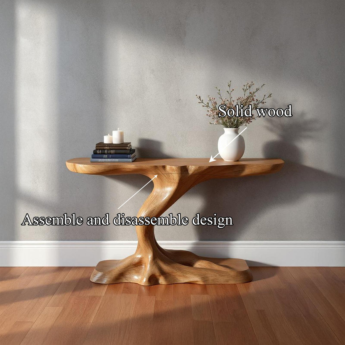 Rustic Branch Wood Console Table, Living Room & Entryway Natural Tree Base Accent Table, Model