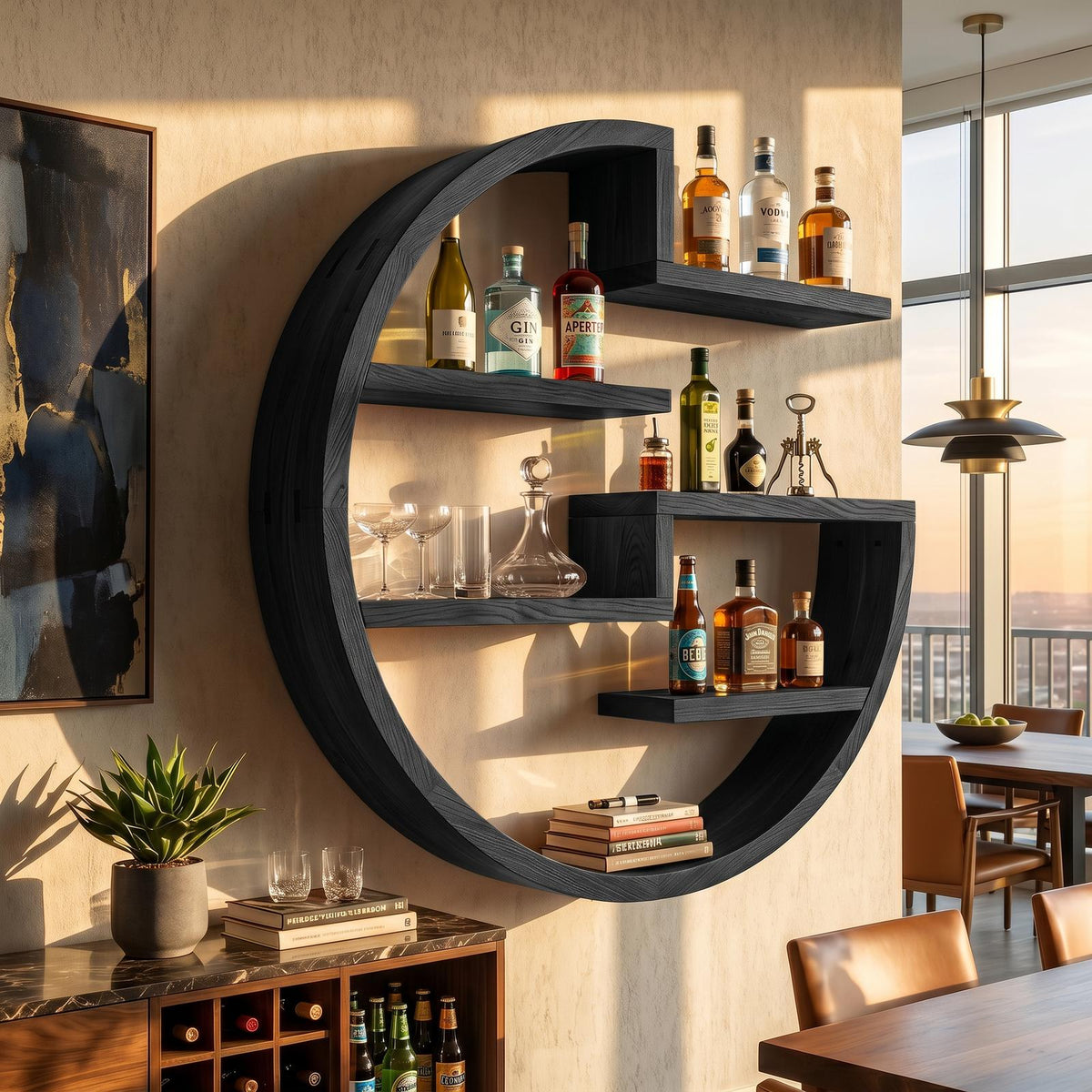 Farmhouse Wall Wine Holder, Rustic Wood Floating Bottle Storage Rack & Organizer for Home Bar Accent Wall