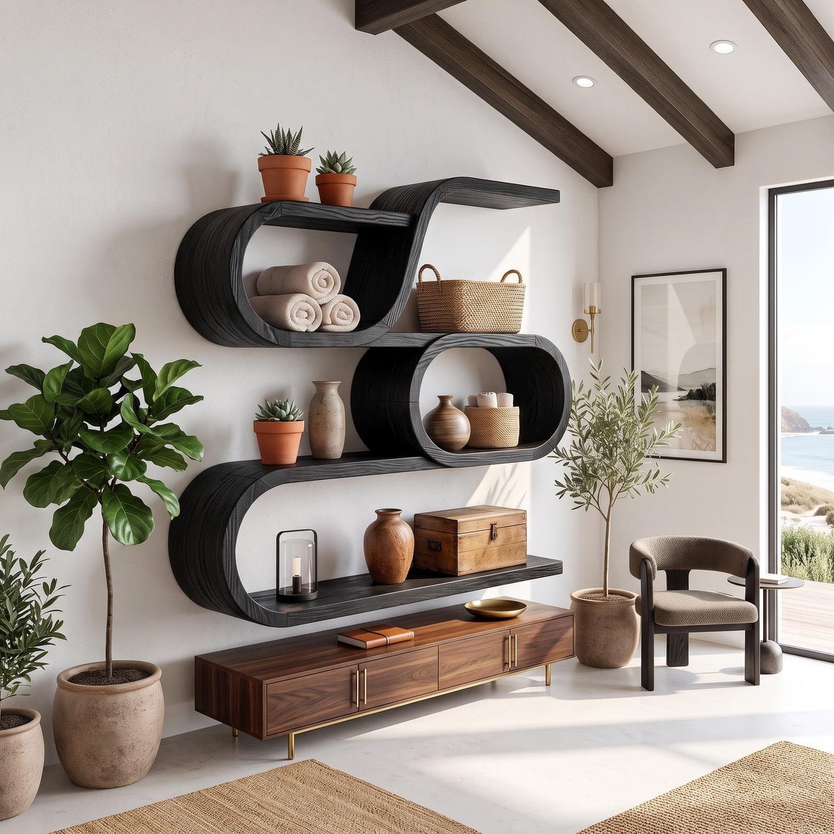 Modern Organic Wall Mounted Display Shelves for Entryway