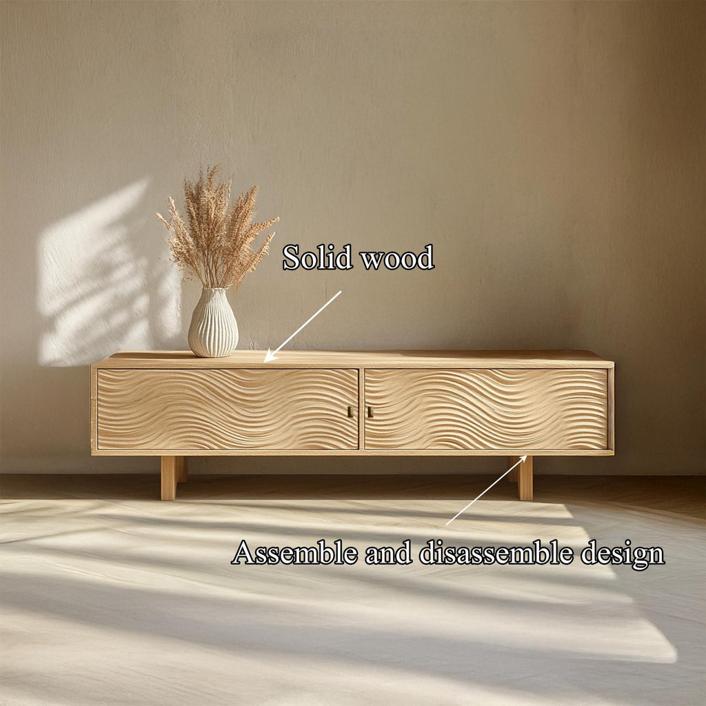 Mediterranean Natural Wood Sideboard Cabinet, Coastal Rustic Entryway Credenza & Buffet Table, Model