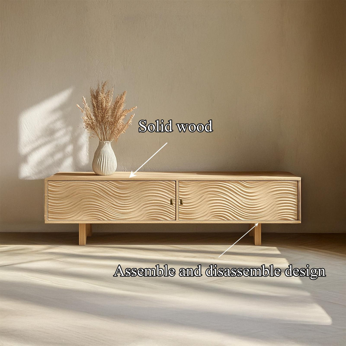 Mediterranean Natural Wood Sideboard Cabinet, Coastal Rustic Entryway Credenza & Buffet Table, Model