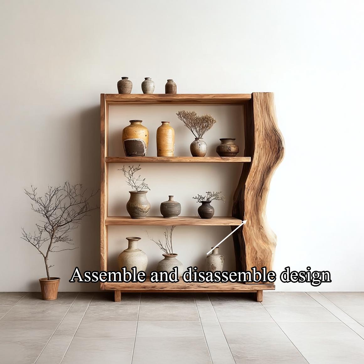 Spry Interior Rustic Live Edge Bookshelf, Solid Wood Standing Display Shelf, Multi-Tiered Slab Storage Bookcase for Living Room SINLSASC150
