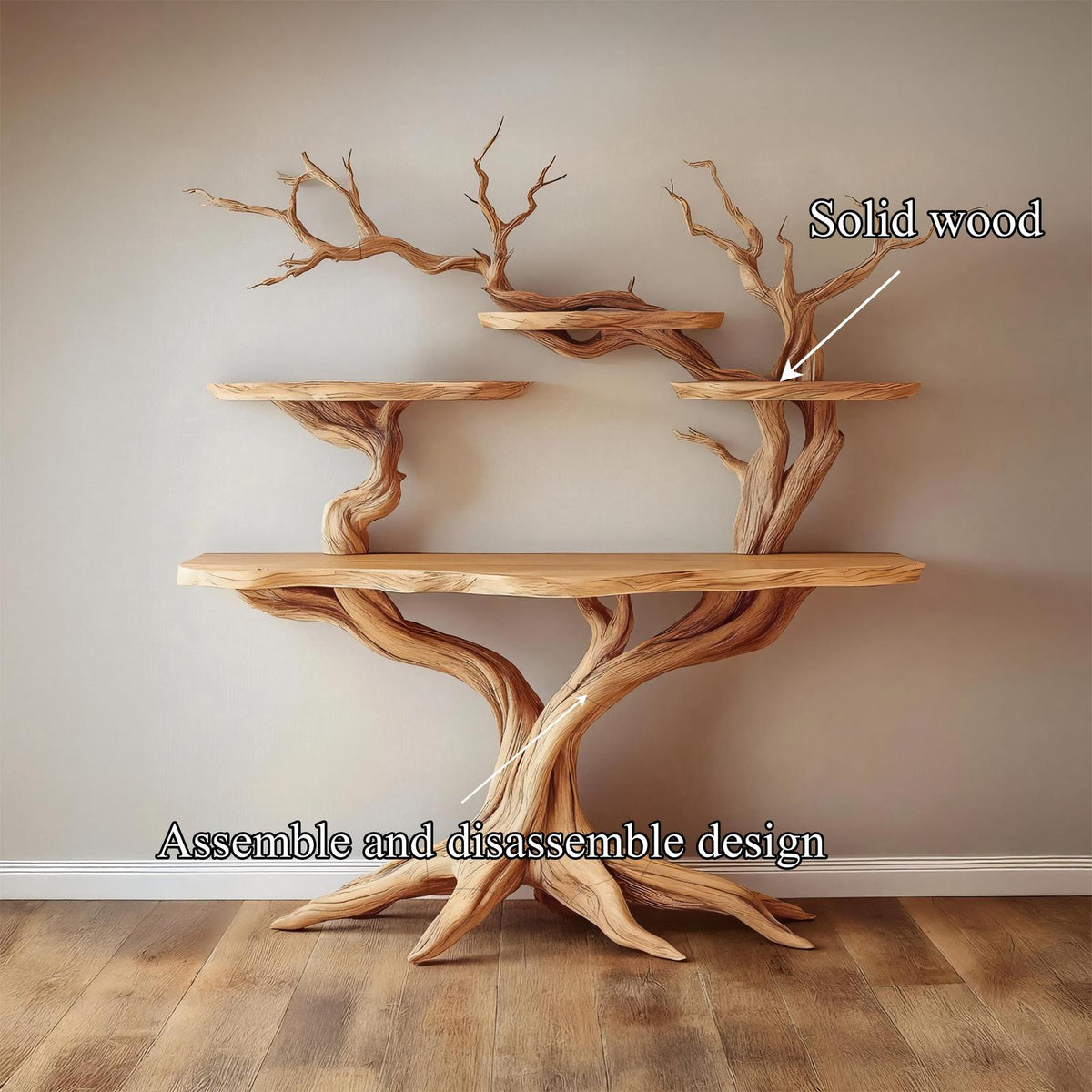 Tree Bookshelf Table Solid Wood Nature Style Gift