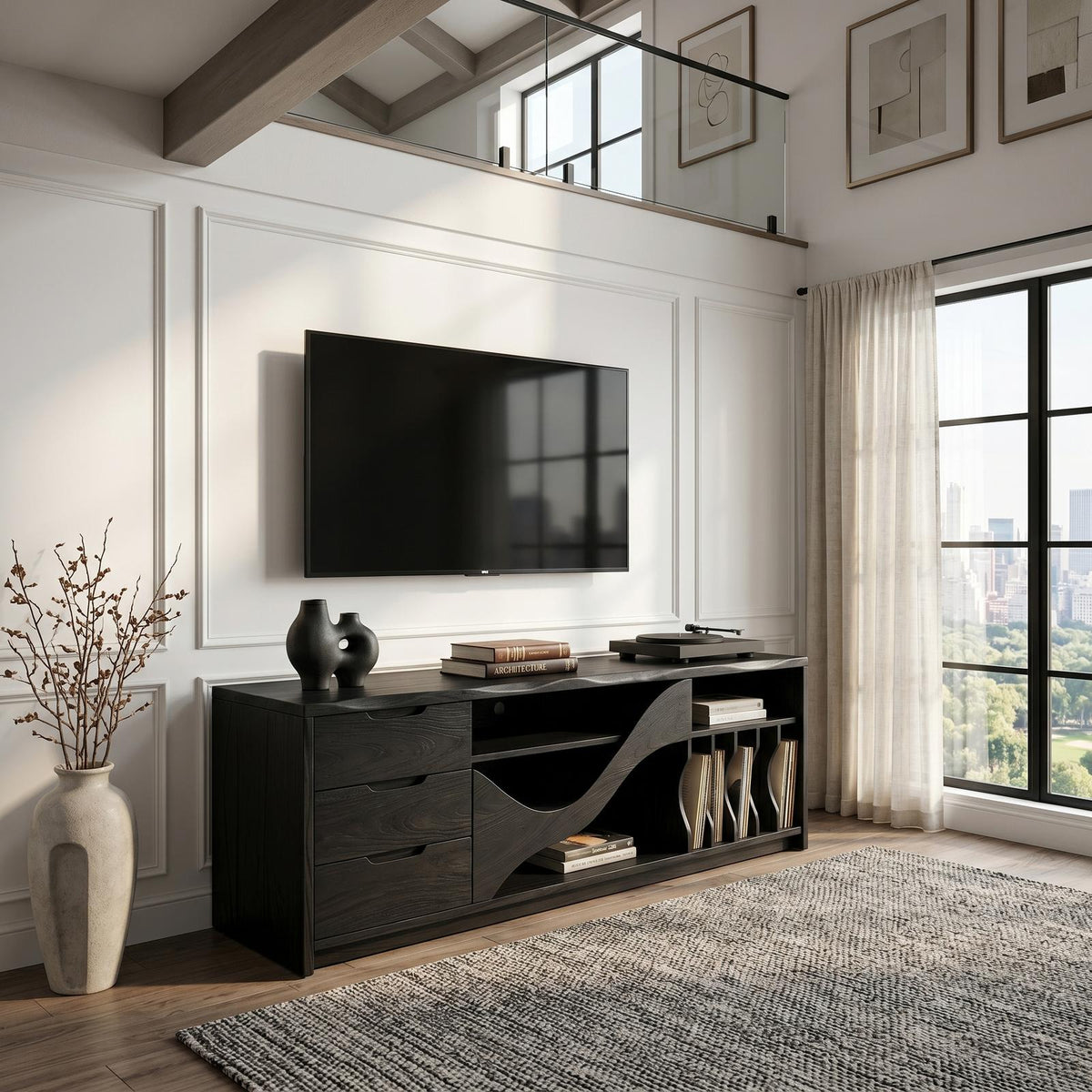 Industrial Wooden TV Cabinet Contemporary Loft Living